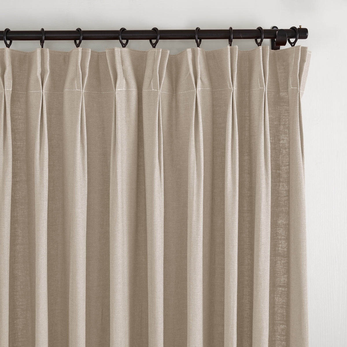Edwina Linen-Cotton Curtains in Stone, pleated header close up