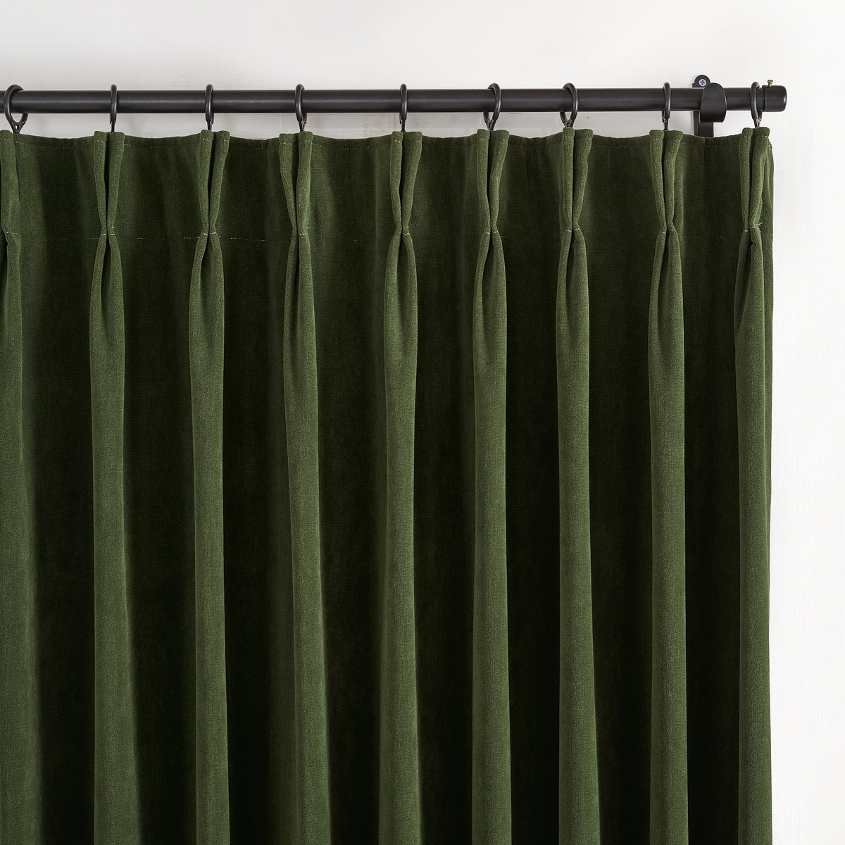 Ingram Brushed Weave Blackout Curtains in Forest, pleated header close up