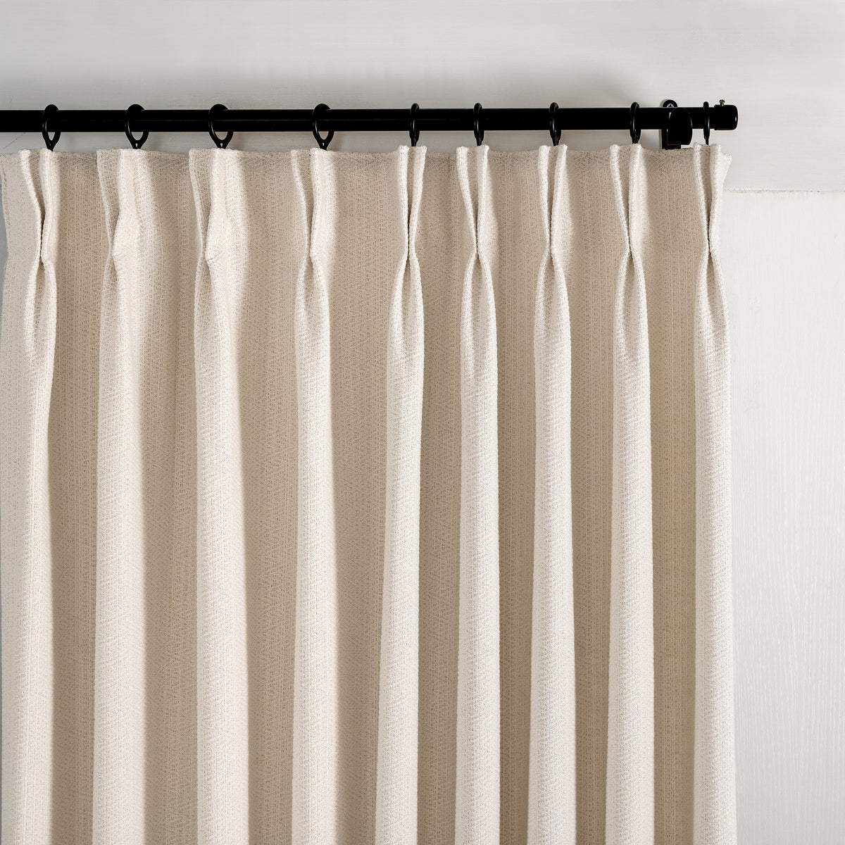 Pembroke Chevron Weave Curtains in Pale Greige, pleated header close up