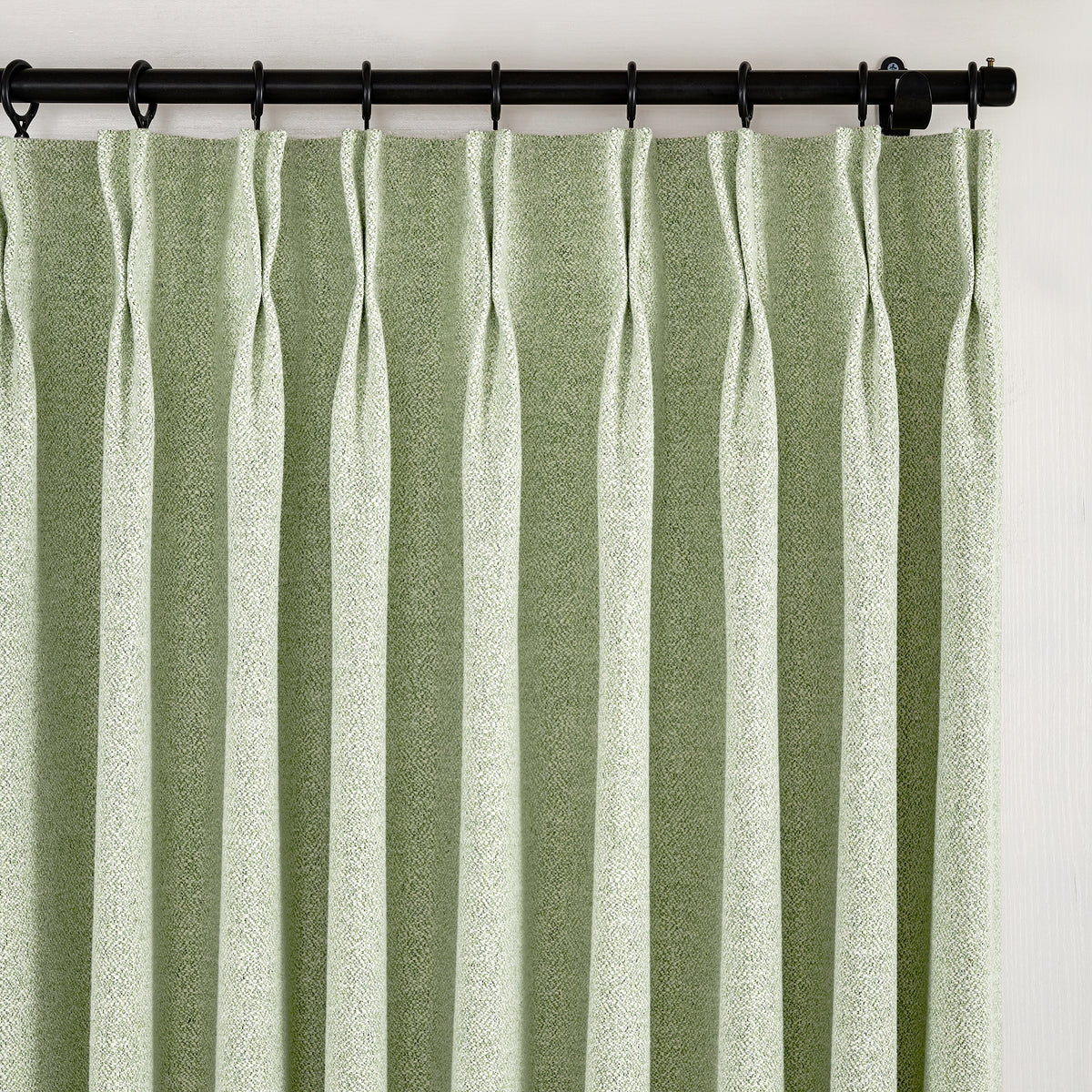Pembroke Flecked Weave Curtains in Pale Sage, pleated header close up