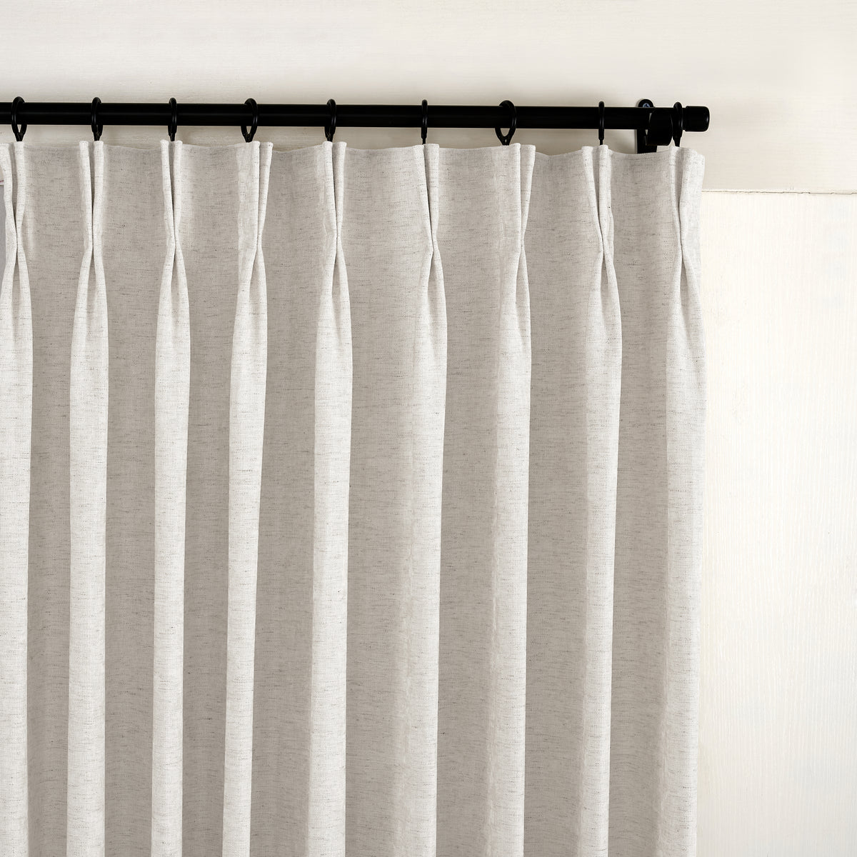 Prentiss Reversible Slub Curtains in Pale Greige, pleated header close up