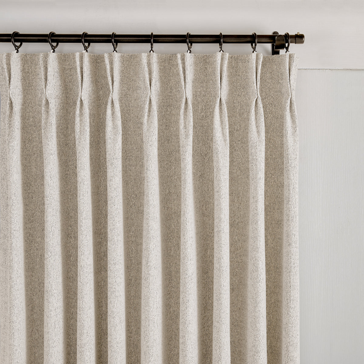Pembroke Rib Weave Curtains in Oat, pleated header close up