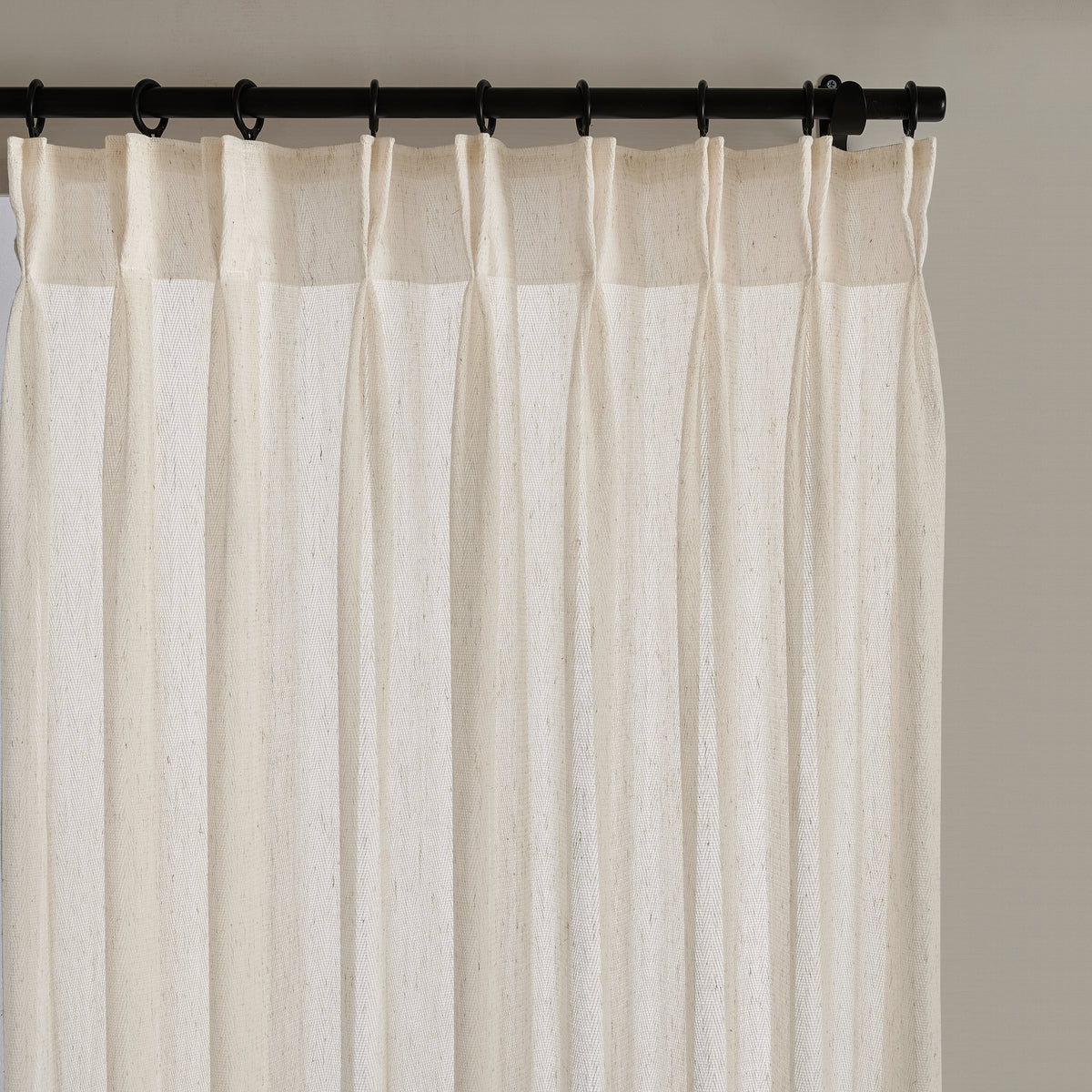 Isabeau Chevron Voile Sheer Curtains in Chalk, pleated header close up