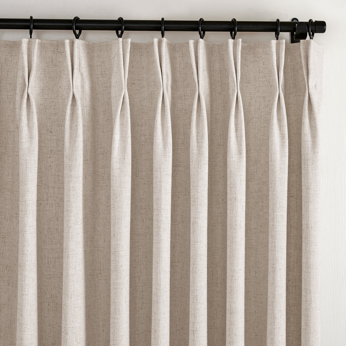 Forrester Linen-Blend Slub Curtains in Deep Greige, pleated header close up