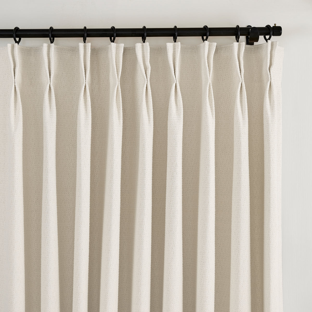 Pembroke Basket Weave Curtains in Pale Greige, pleated header close up
