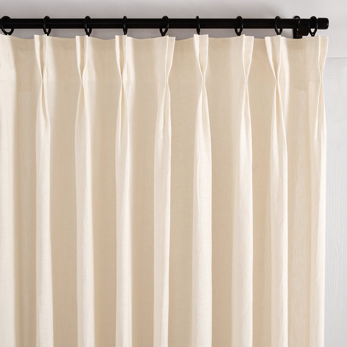 Rafe Slubbed Pure Linen Curtains in Blush, pleated header close up