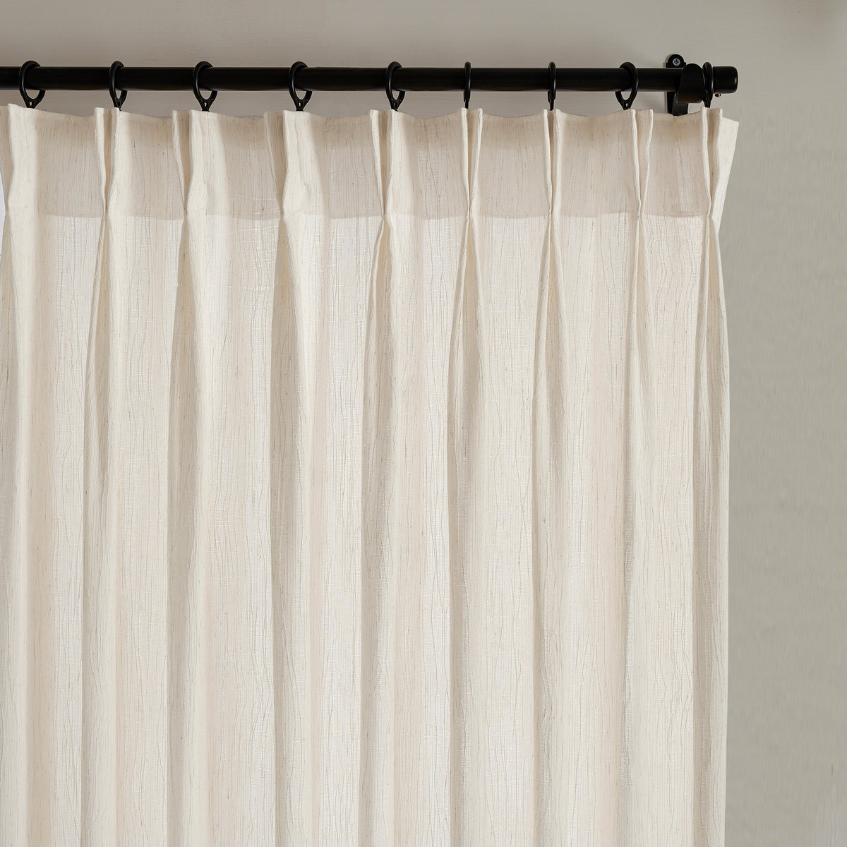 Odile Vine Sheer Curtains in Beige, pleated header close up
