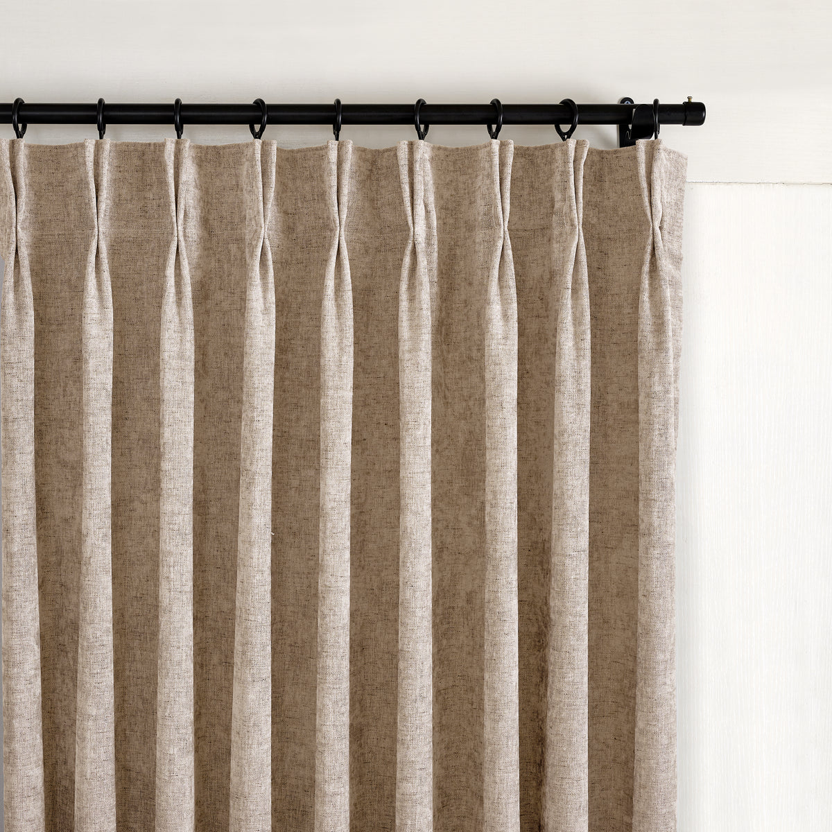 Prentiss Reversible Slub Curtains in Stone, pleated header close up