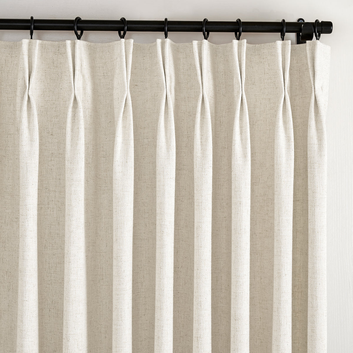 Forrester Linen-Blend Slub Curtains in Ivory, pleated header close up