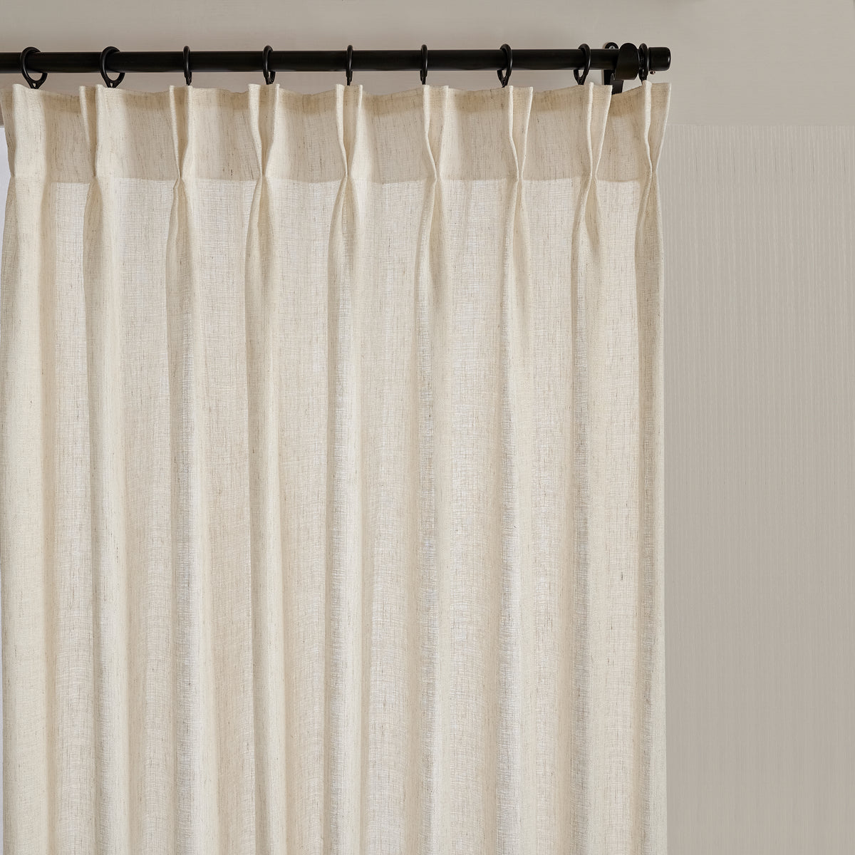 Noemi Linen-Blend Sheer Curtains in Warm Chalk, pleated header close up