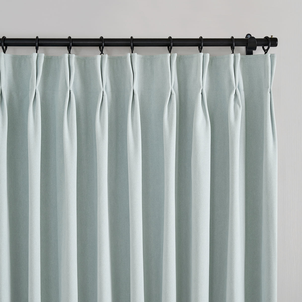 Ingram Brushed Weave Blackout Curtains in Powder Blue, pleated header close up
