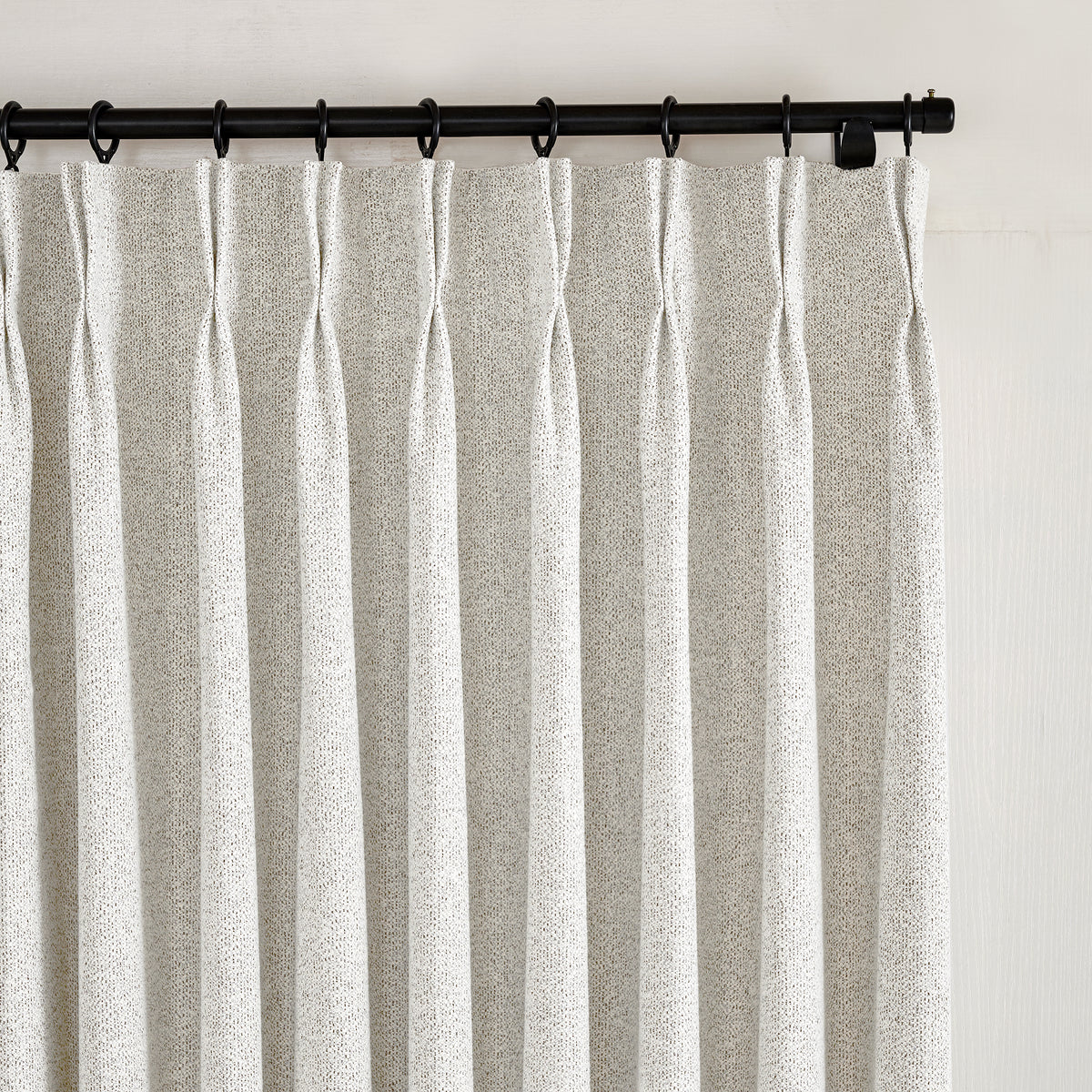 Pembroke Flecked Weave Curtains in Cool Chalk, pleated header close up