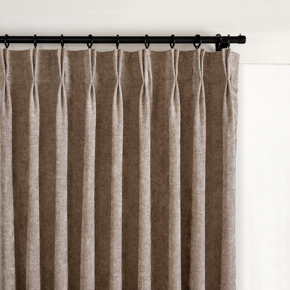 Prentiss Reversible Slub Curtains in Cocoa, pleated header close up
