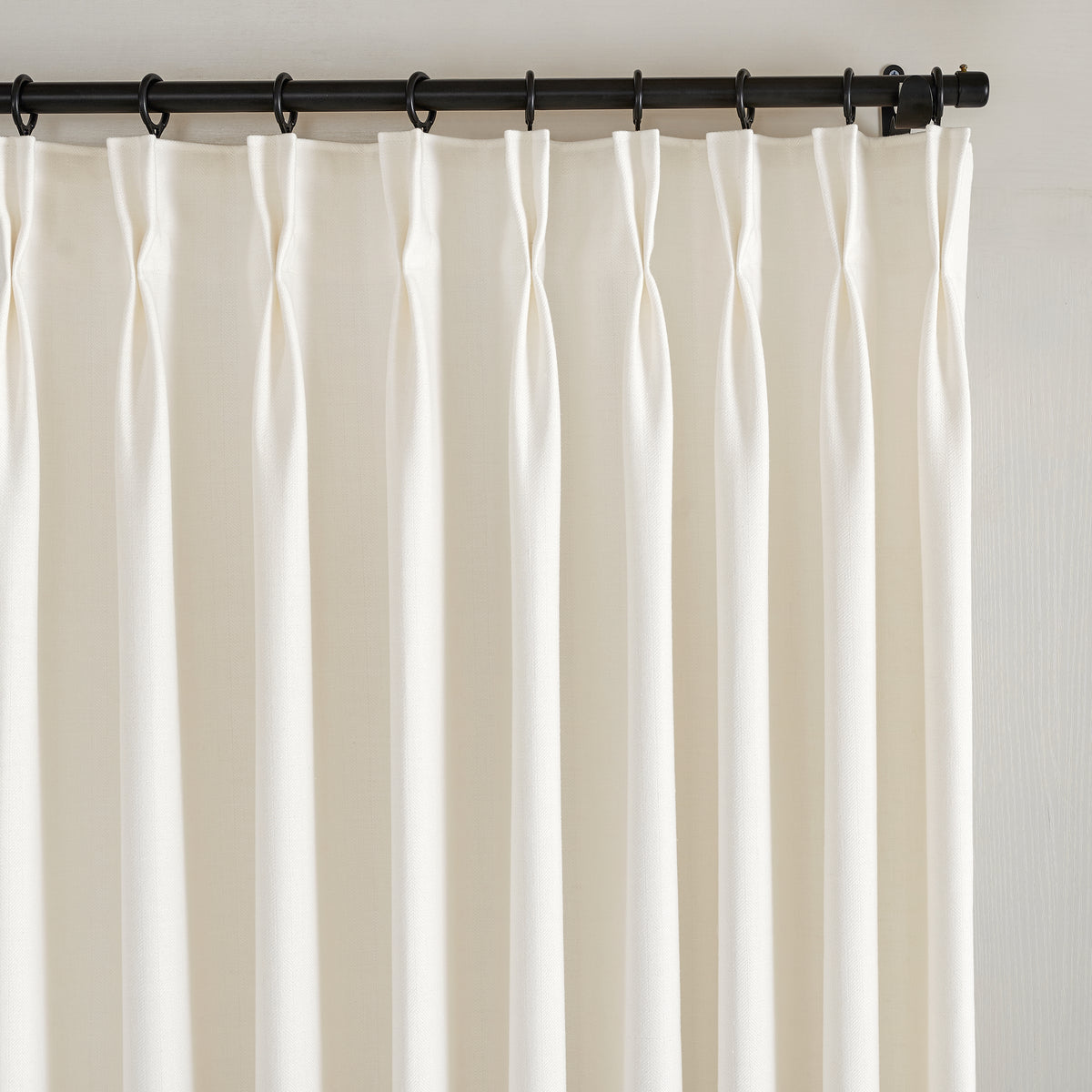 Forrester Linen-Blend Slub Curtains in Chalk, pleated header close up