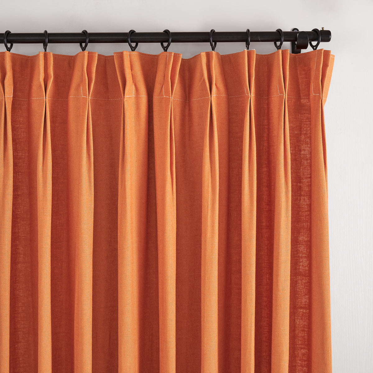 Edwina Linen-Cotton Curtains in Burnt Orange, pleated header close up
