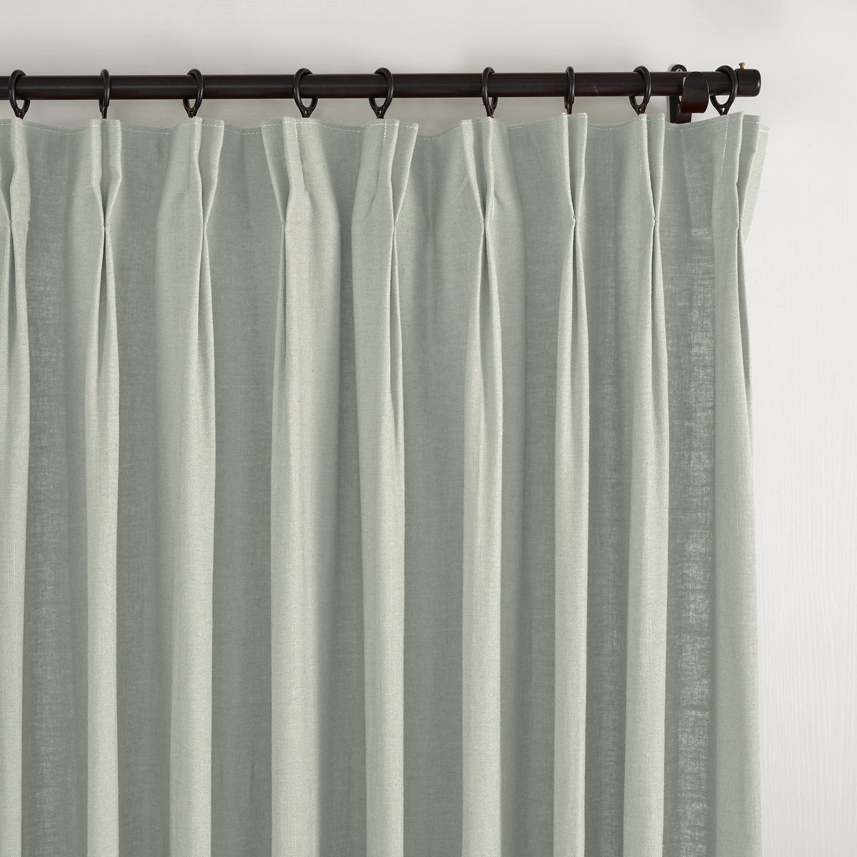 Edwina Linen-Cotton Curtains in Mist, pleated header close up