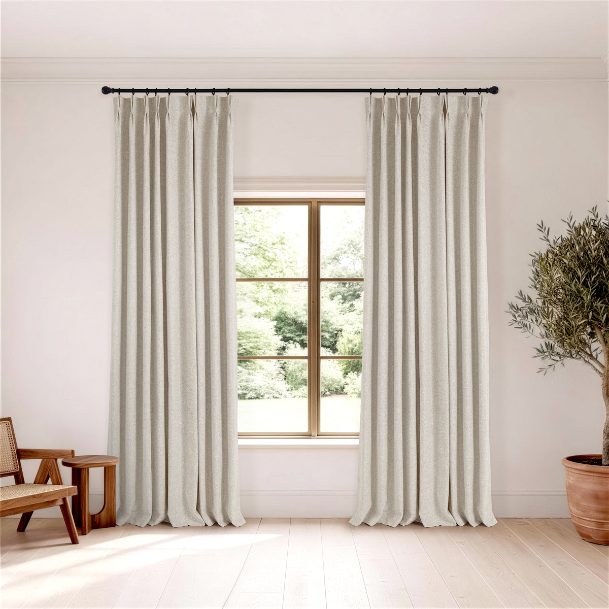 Pembroke Rib Weave Curtains in Pale Greige, hanging in a room