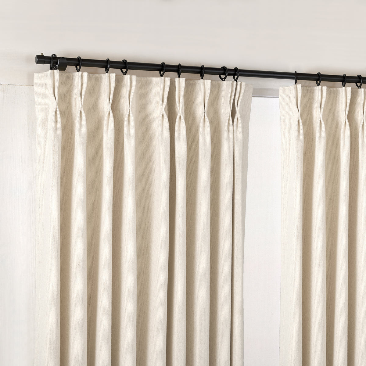 Pembroke Rib Weave Curtains in Chalk, hanging at the window