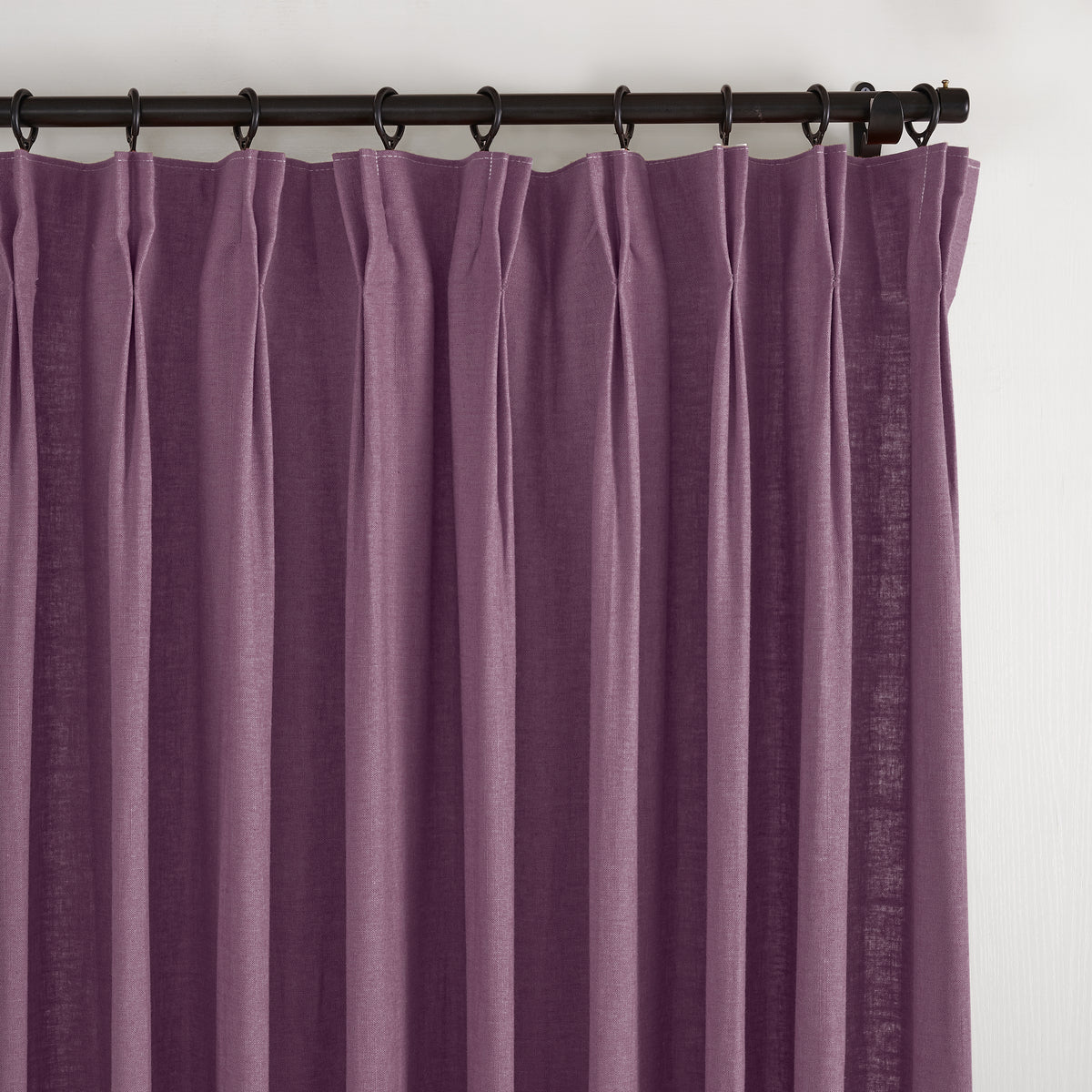 Edwina Linen-Cotton Curtains in Aubergine, pleated header close up