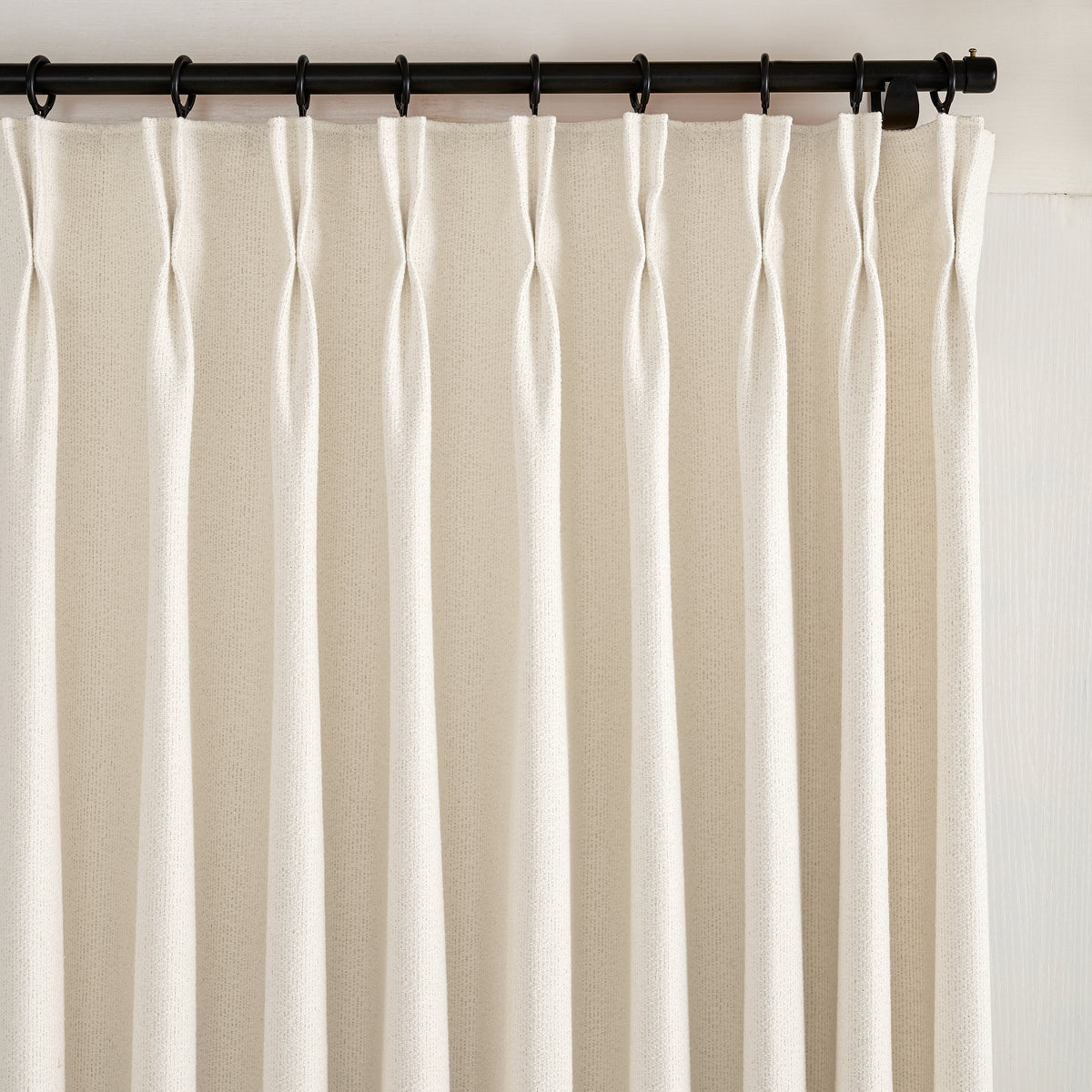 Pembroke Flecked Weave Curtains in Chalk, pleated header close up
