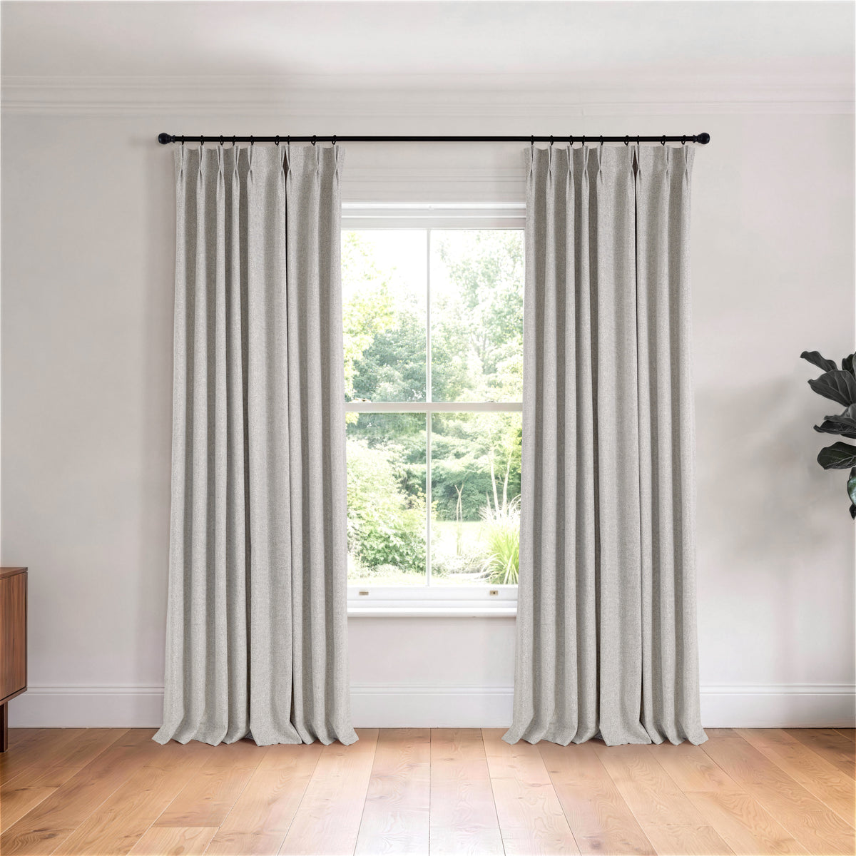Pembroke Rib Weave Curtains in Pewter, hanging in a room