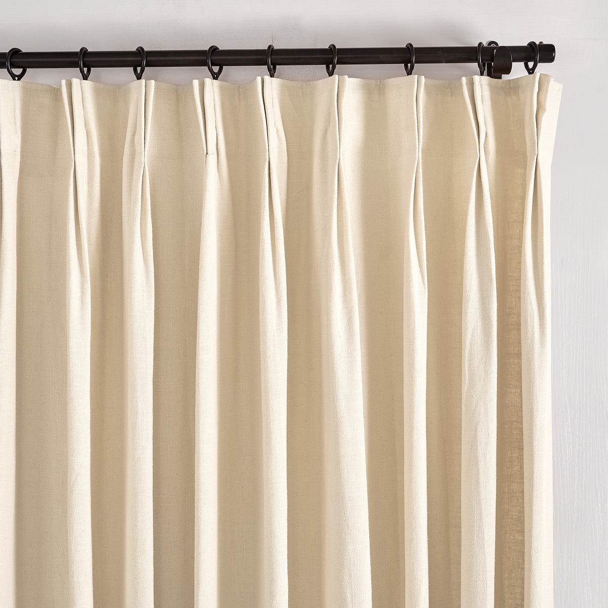 Edwina Linen-Cotton Curtains in Ivory, pleated header close up