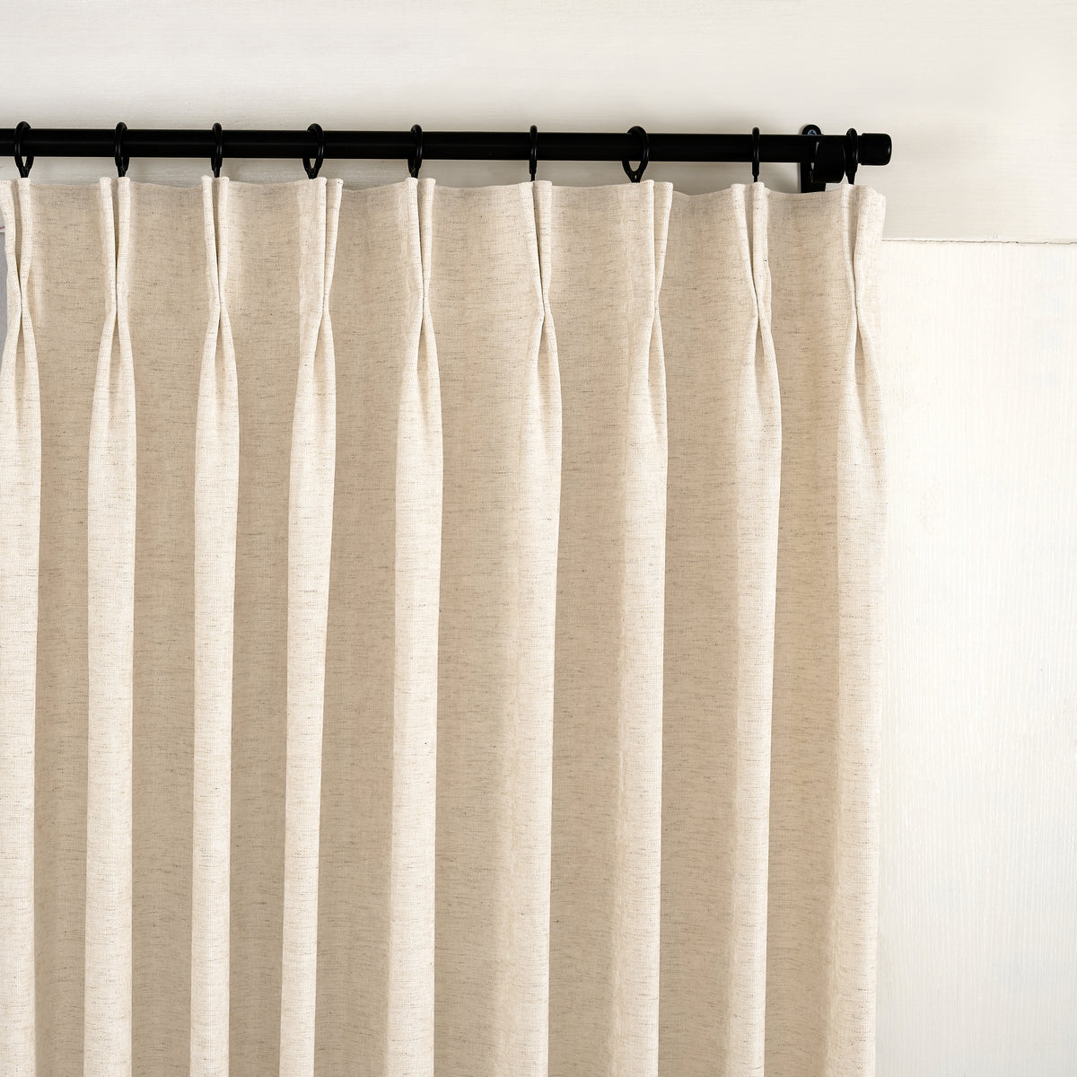 Prentiss Reversible Slub Curtains in Oat, pleated header close up