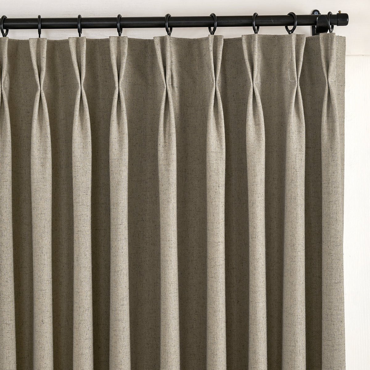 Forrester Linen-Blend Slub Curtains in Cocoa, pleated header close up