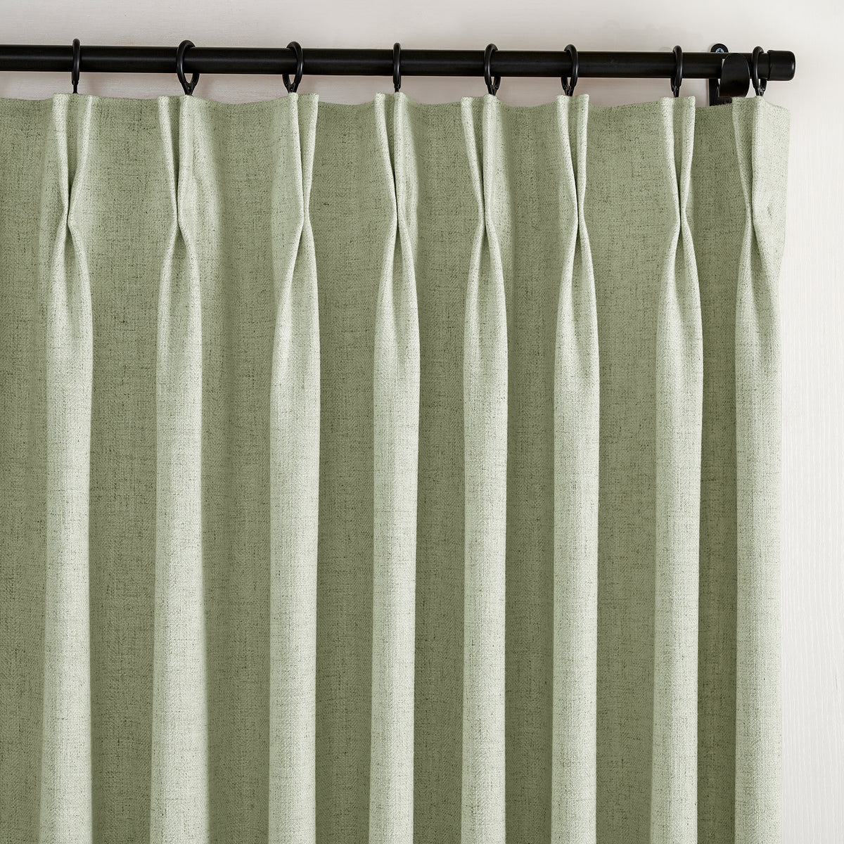 Forrester Linen-Blend Slub Curtains in Sage, pleated header close up
