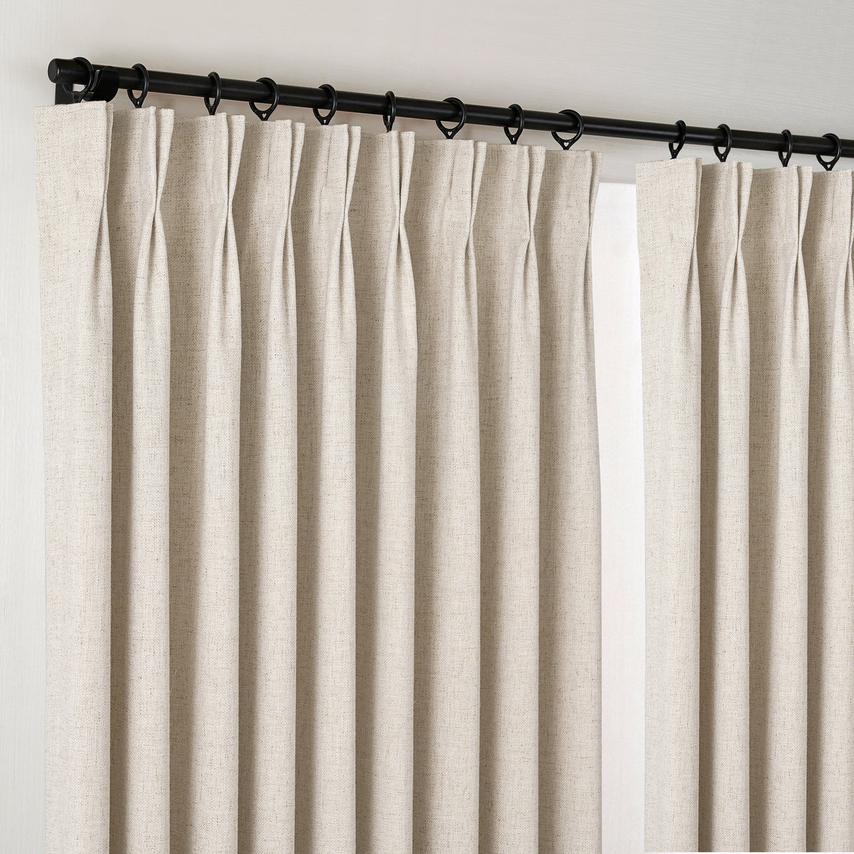 Forrester Linen-Blend Slub Curtains in Greige, hanging at the window