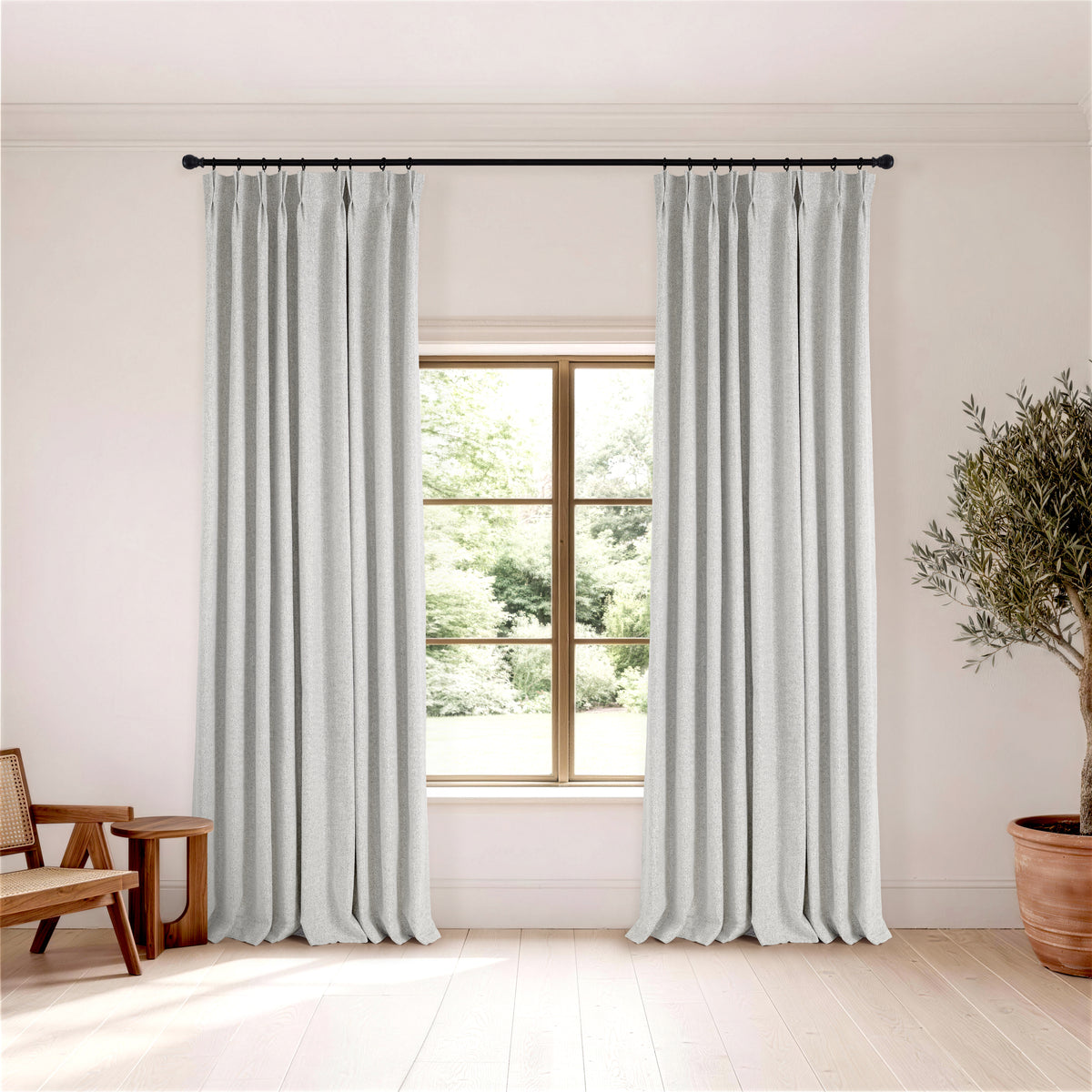 Pembroke Rib Weave Curtains in Cool Chalk, hanging in a room