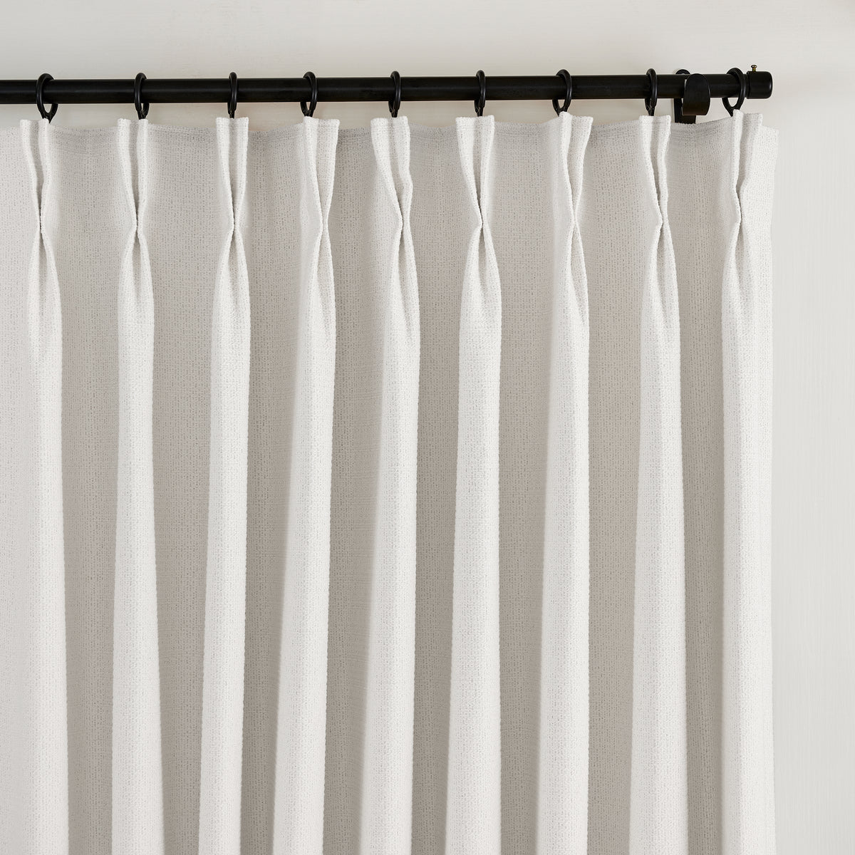 Pembroke Basket Weave Curtains in Cool Chalk, pleated header close up