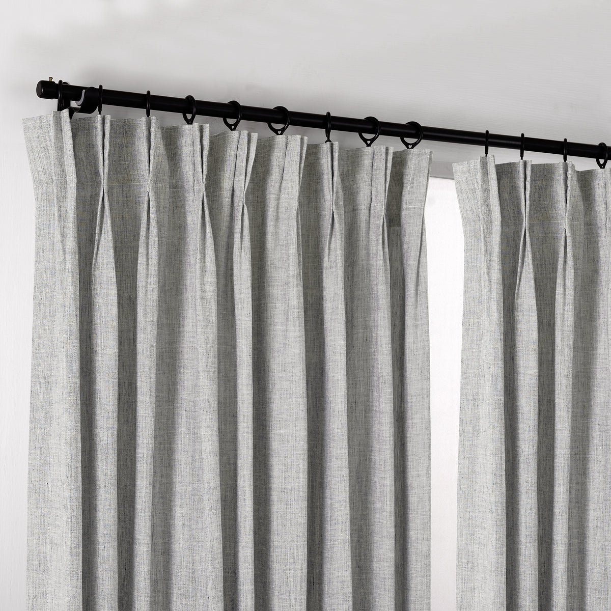 Rafe Slubbed Pure Linen Curtains in Graphite, hanging at the window