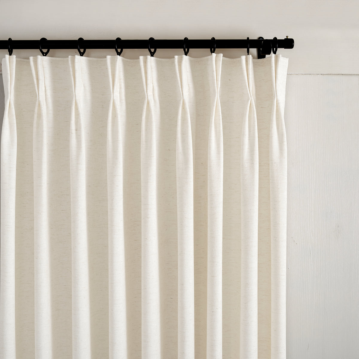 Prentiss Reversible Slub Curtains in Chalk, pleated header close up