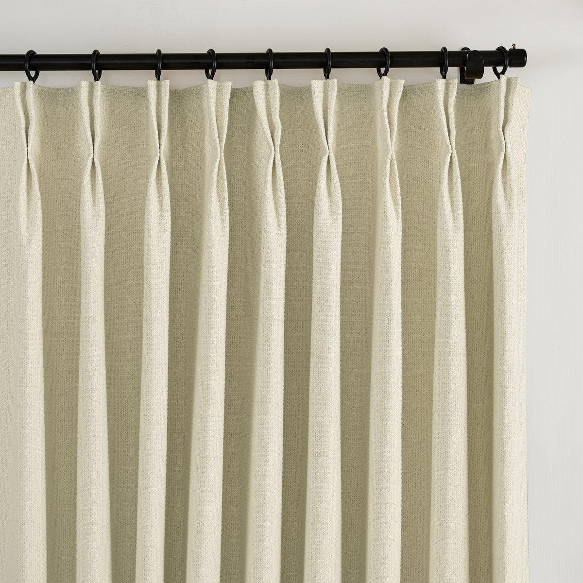 Pembroke Basket Weave Curtains in Greige, pleated header close up