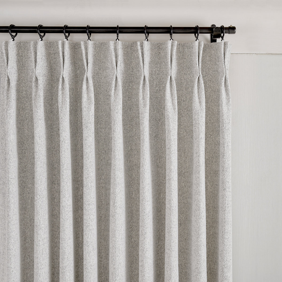 Pembroke Rib Weave Curtains in Pewter, pleated header close up