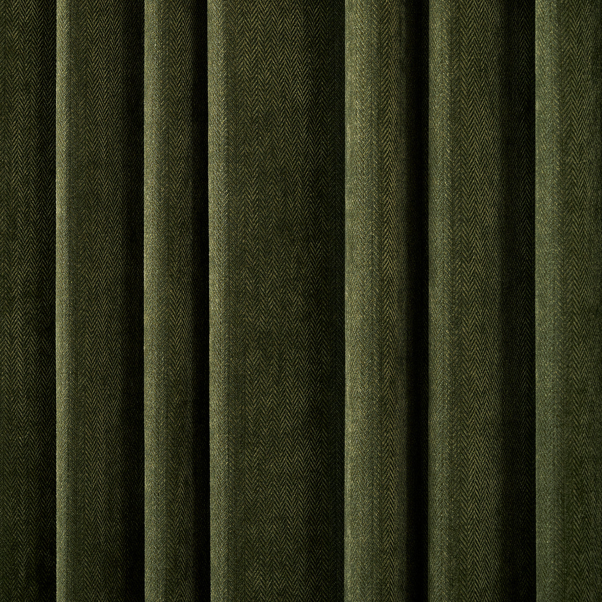 Hadleigh Herringbone Blackout Curtains in Forest, drape close up
