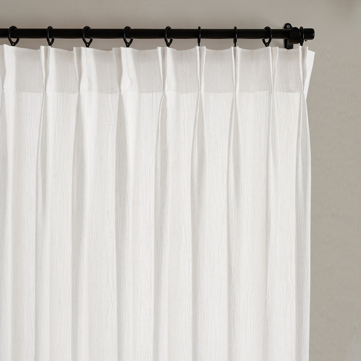 Odile Vine Sheer Curtains in White, pleated header close up