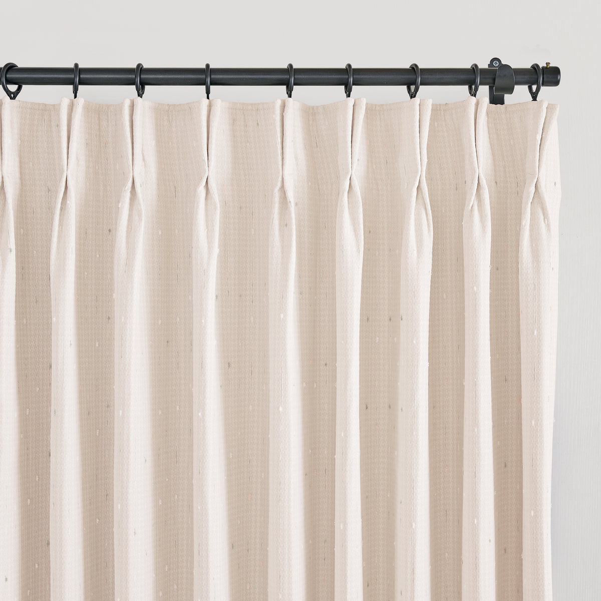 Clarice Tonal Jacquard Blackout Curtains in Light Pink, pleated header close up