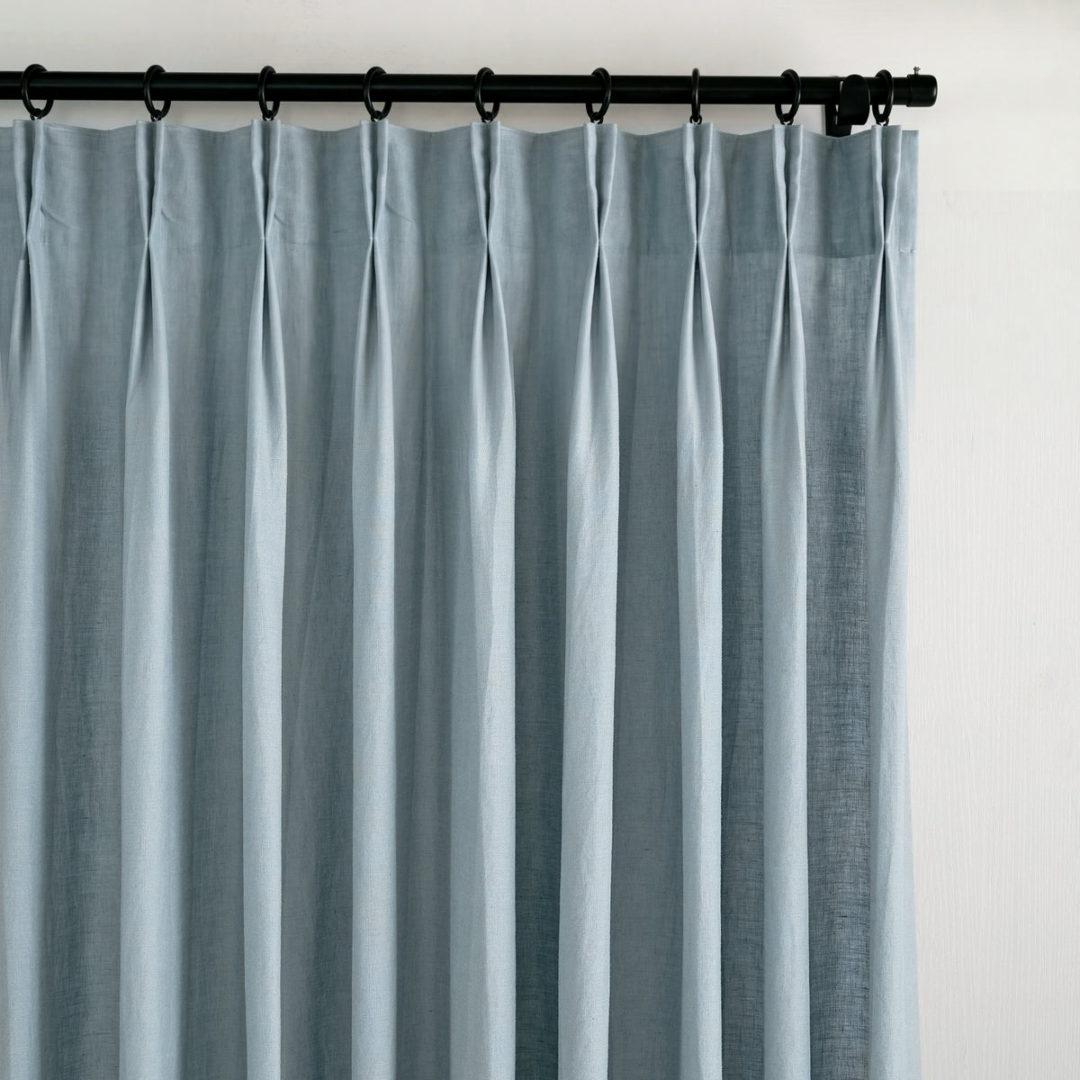 Maribel Lightweight Pure Linen Curtains in Slate Blue, hanging at the window
