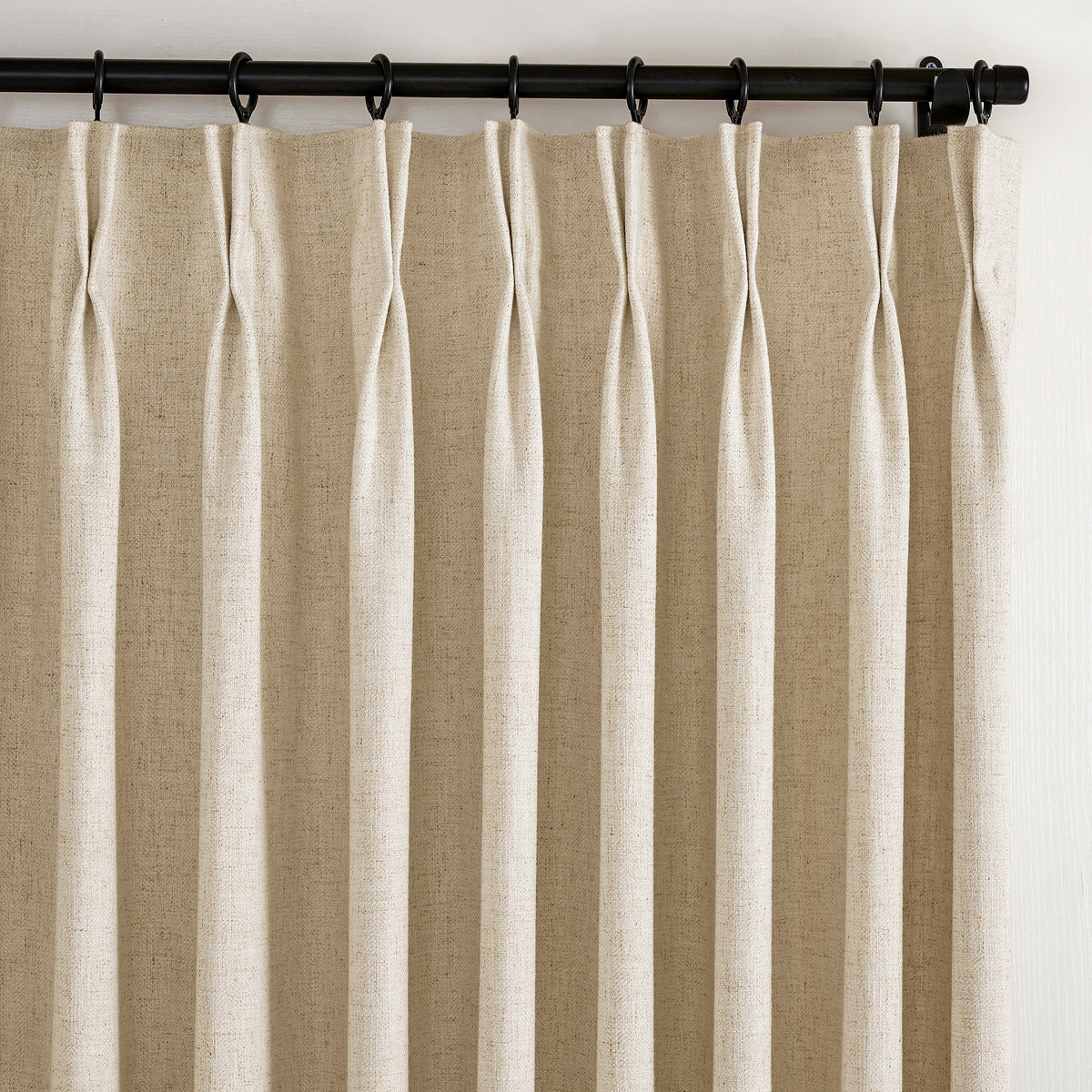 Forrester Linen-Blend Slub Curtains in Sand, pleated header close up