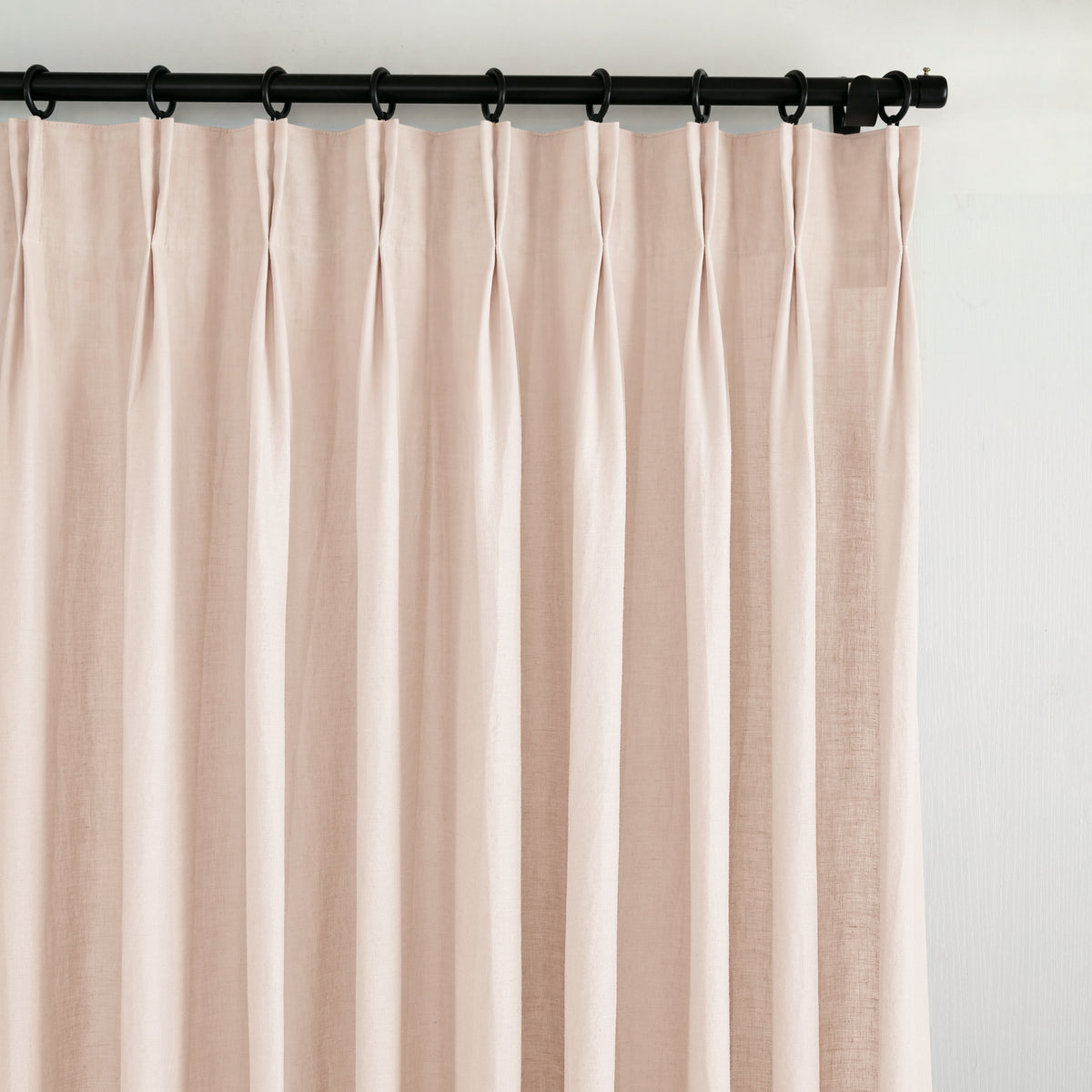 Maribel Lightweight Pure Linen Curtains in Blush, hanging at the window