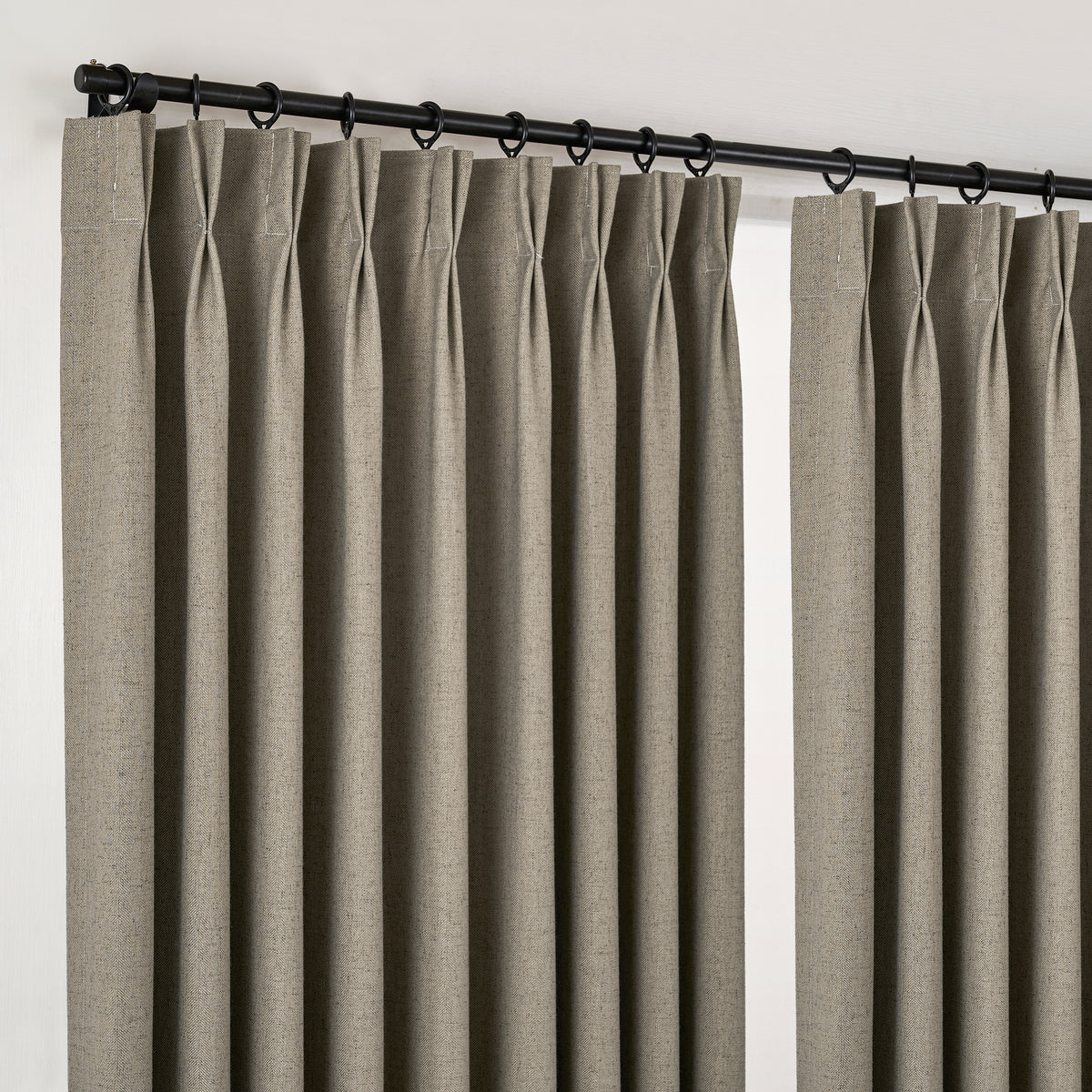 Forrester Linen-Blend Slub Curtains in Cocoa, hanging at the window
