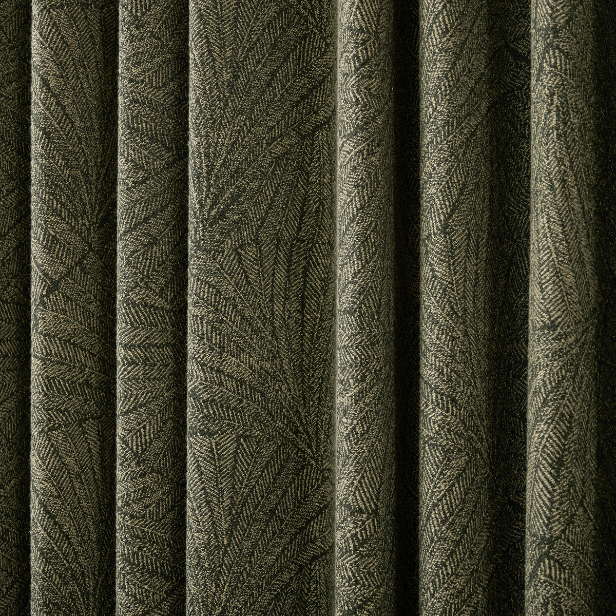Bramwell Leaf Jacquard Blackout Curtains in Dark Olive, drape close up