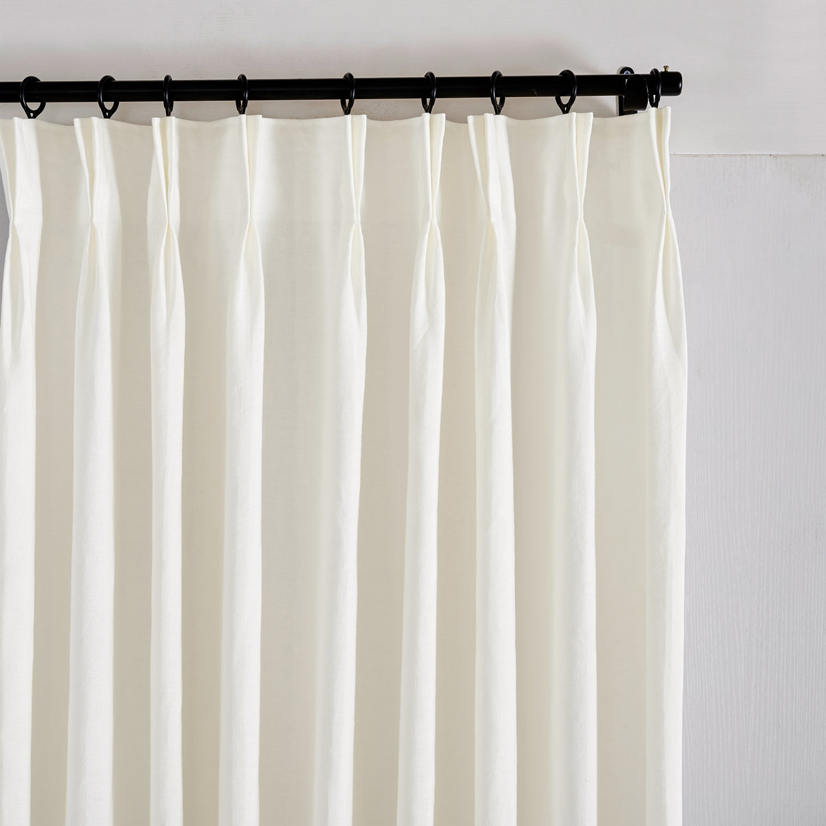 Ainsley Pure Linen Curtains in Ivory, pleated header close up