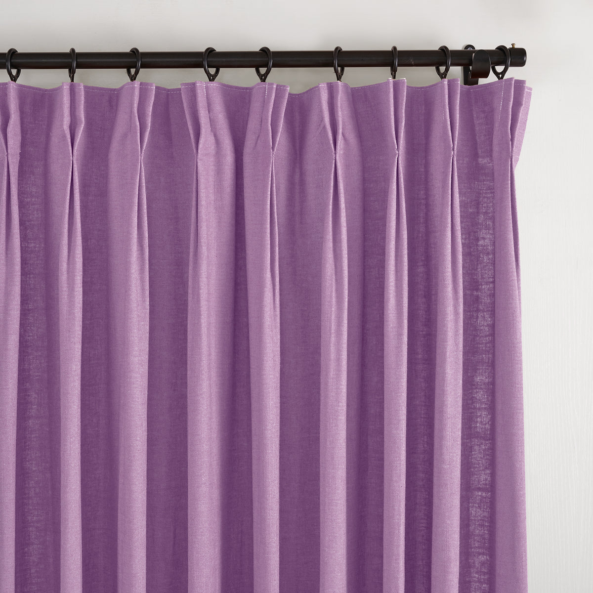 Edwina Linen-Cotton Curtains in Lilac, pleated header close up