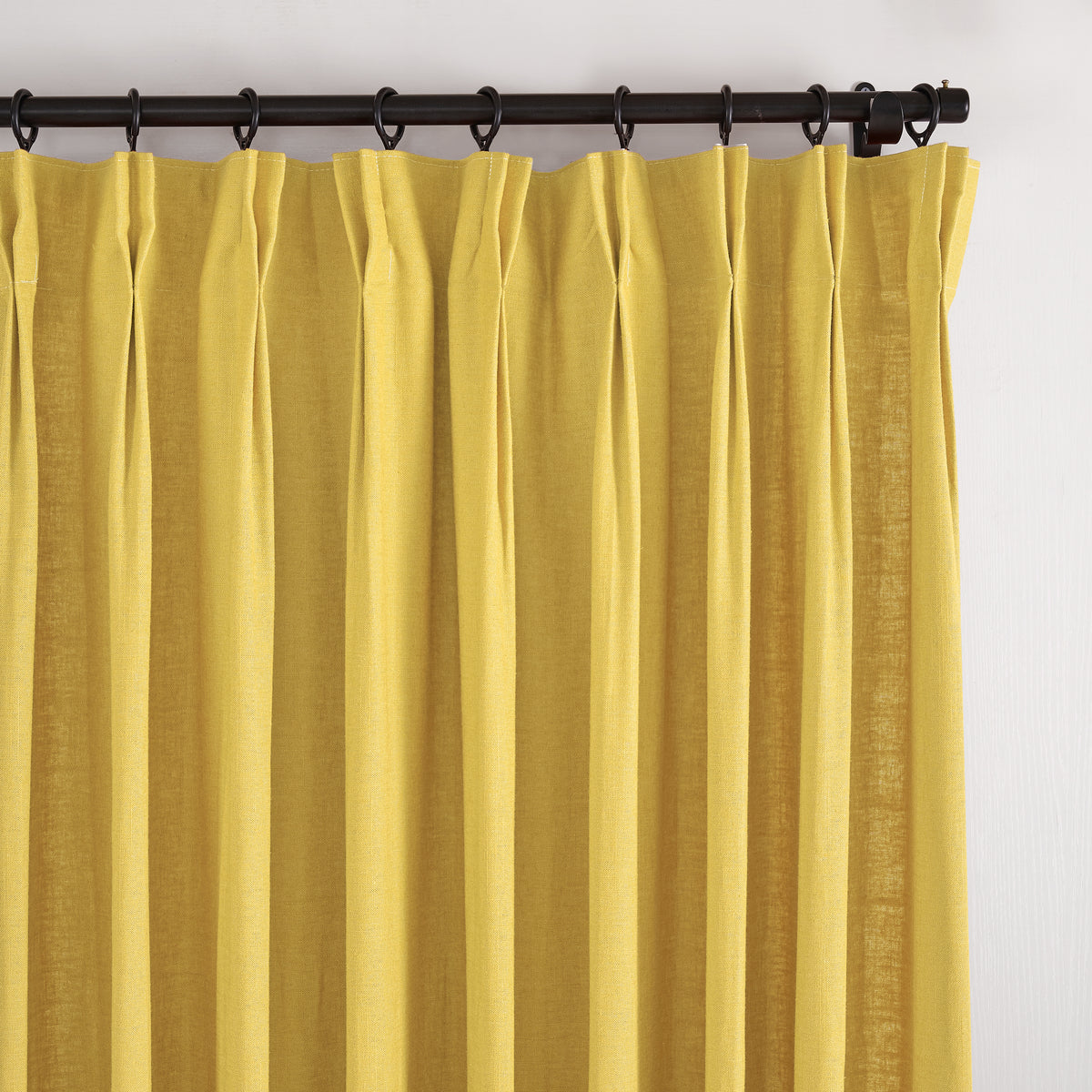 Edwina Linen-Cotton Curtains in Mustard, pleated header close up