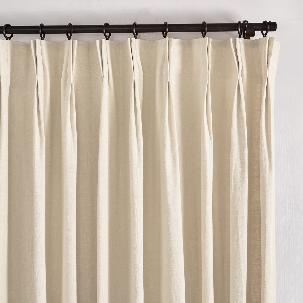 Edwina Linen-Cotton Curtains in Natural, pleated header close up