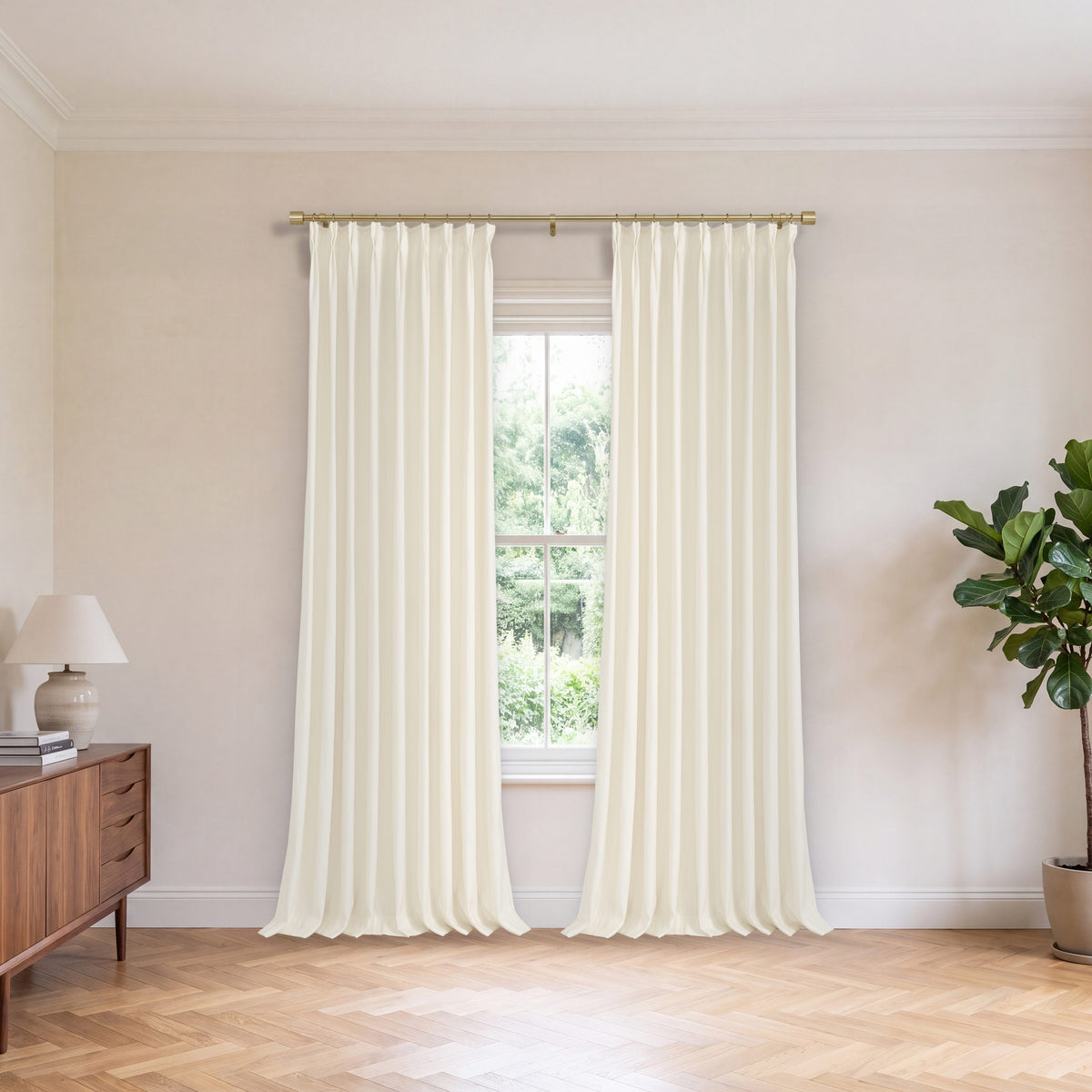 Laurence Heathered Weave Curtains in Ivory, hanging in a room