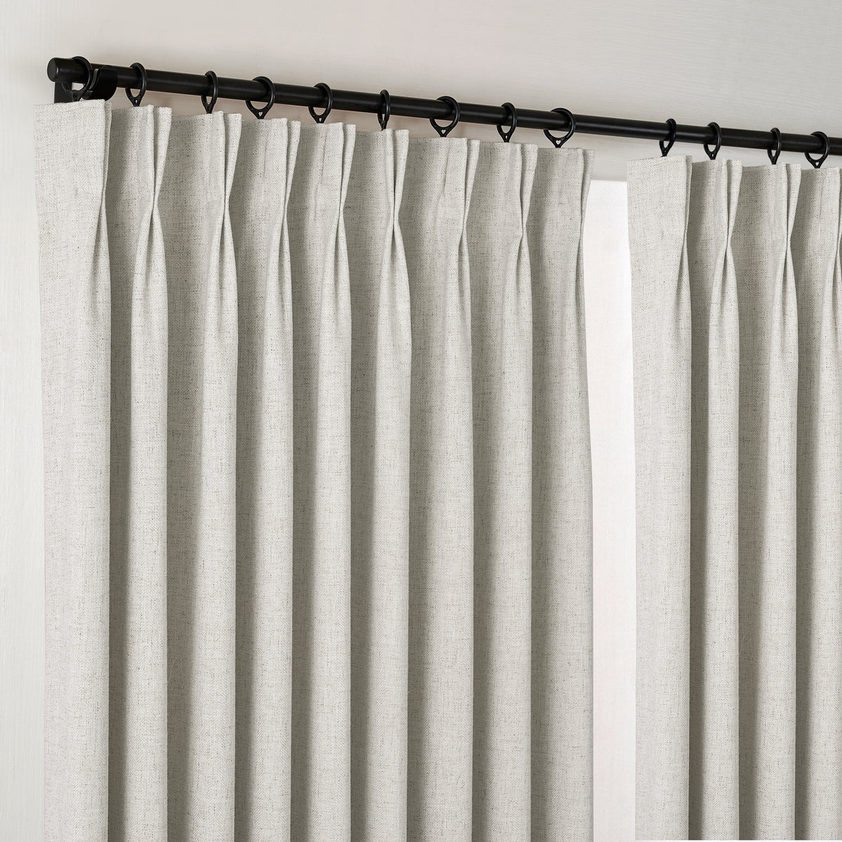 Forrester Linen-Blend Slub Curtains in Cool Greige, hanging at the window